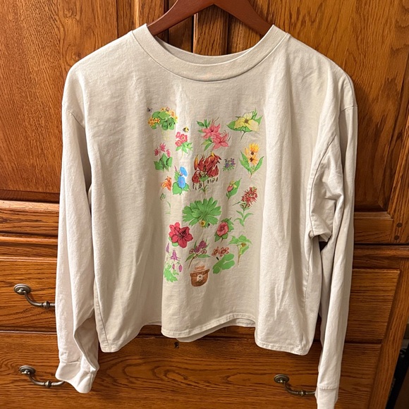 Smokey Bear Tops - Floral Print Smokey the Bear crop long sleeve